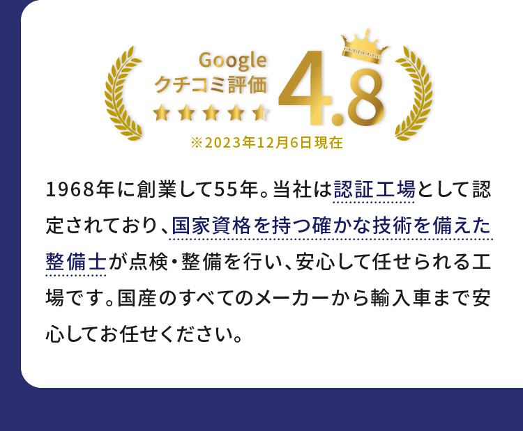  Googleクチコミ4.8
